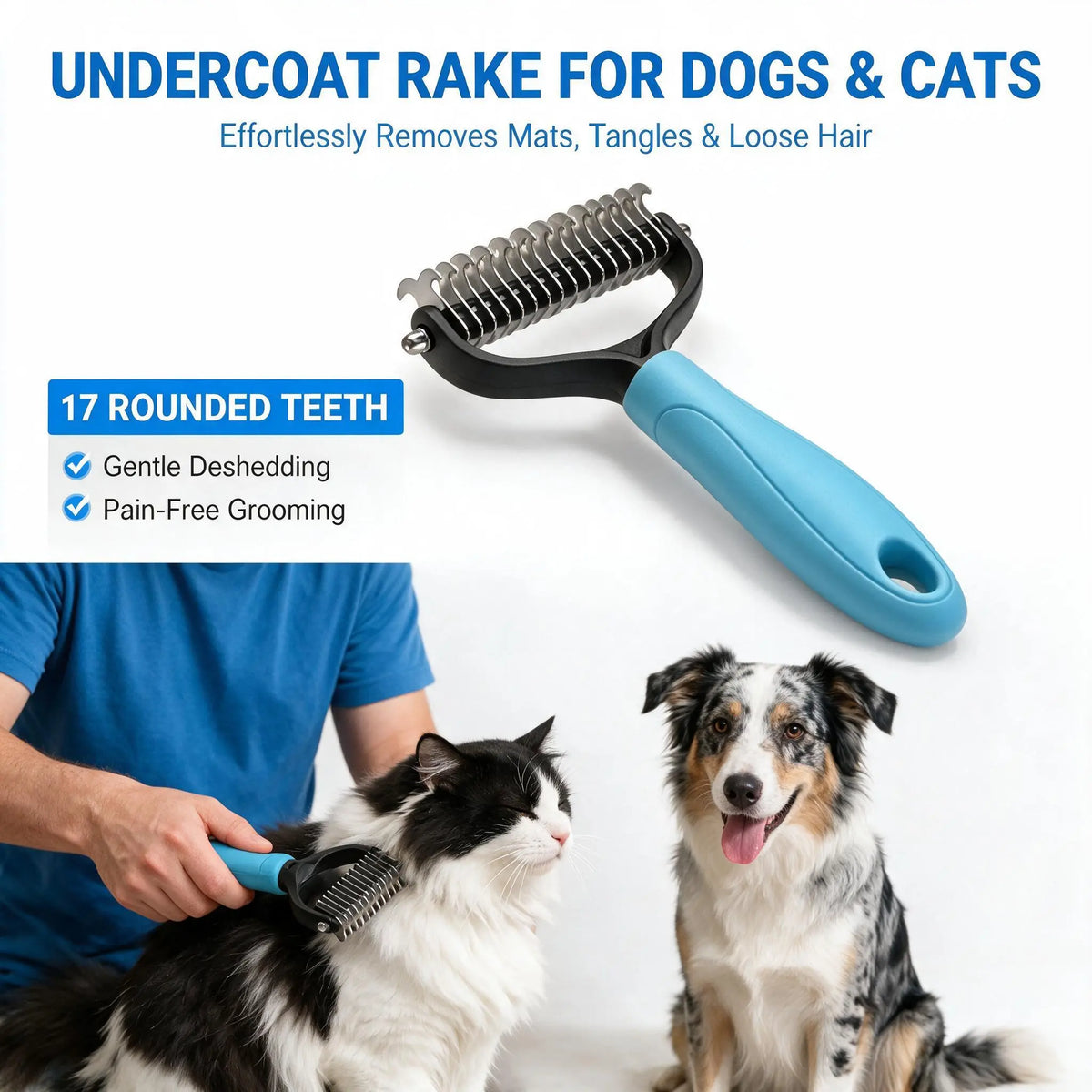 Maxpower Planet Dog Grooming Rake, Deshedding Undercoat Brush, Dogs & Cats | Blue Deshedding & Dematting, Extra-Wide Double-Sided Comb, Long-Haired Coats, Reduces Shedding, Original Design