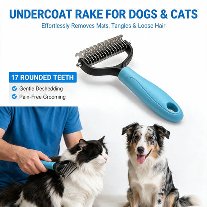 Maxpower Planet Dog Grooming Rake, Deshedding Undercoat Brush, Dogs & Cats | Blue Deshedding & Dematting, Extra-Wide Double-Sided Comb, Long-Haired Coats, Reduces Shedding, Original Design