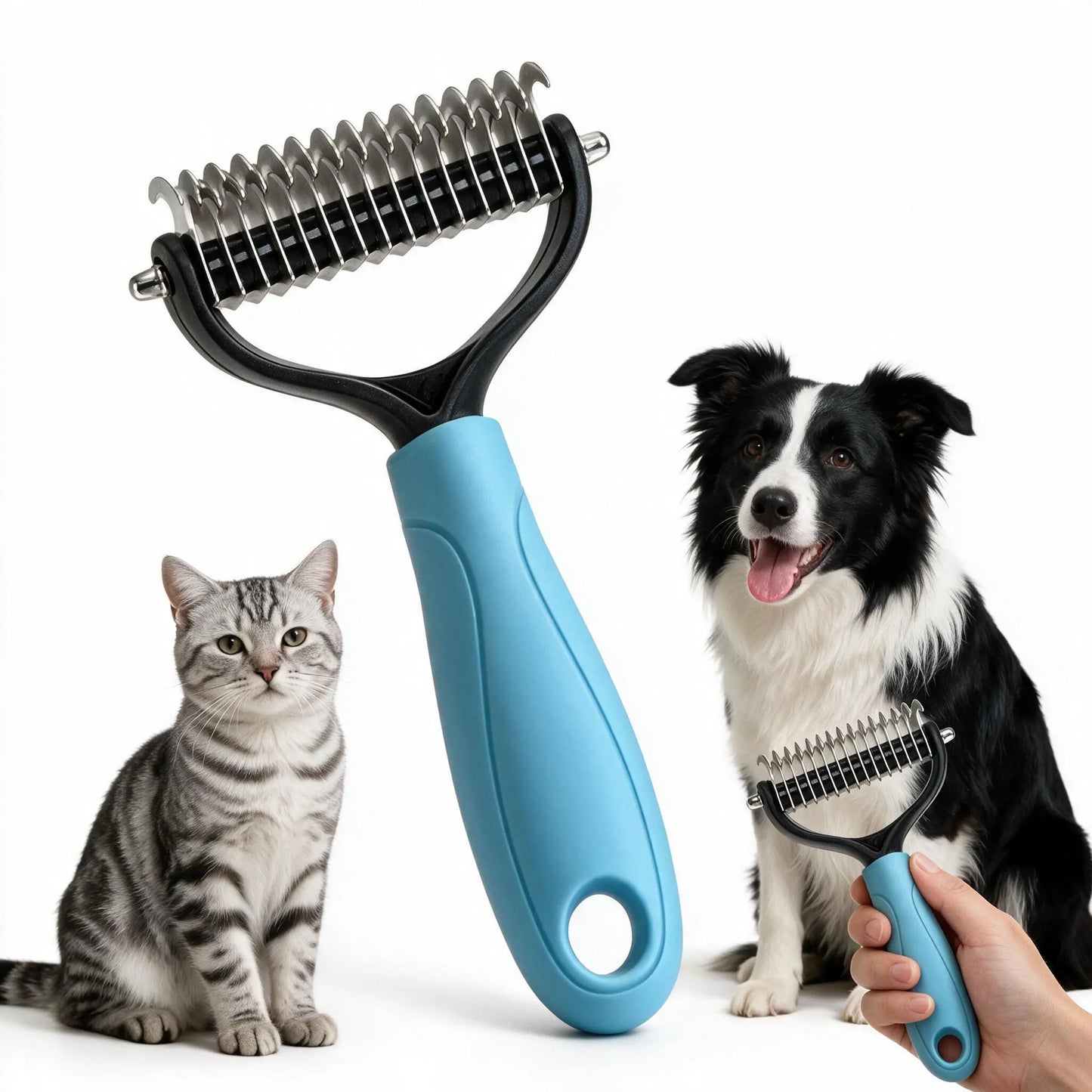 Maxpower Planet Dog Grooming Rake, Deshedding Undercoat Brush, Dogs & Cats | Blue Deshedding & Dematting, Extra-Wide Double-Sided Comb, Long-Haired Coats, Reduces Shedding, Original Design
