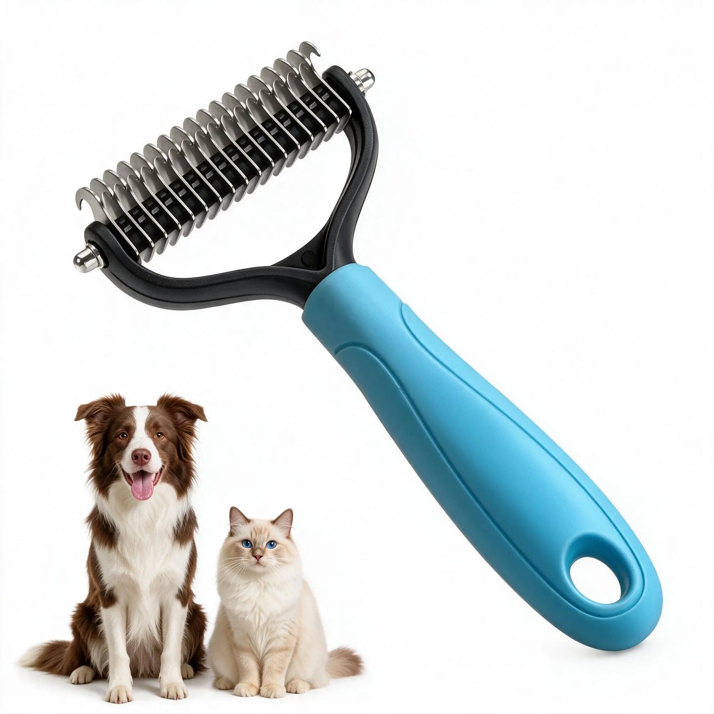 Maxpower Planet Dog Grooming Rake, Deshedding Undercoat Brush, Dogs & Cats | Blue Deshedding & Dematting, Extra-Wide Double-Sided Comb, Long-Haired Coats, Reduces Shedding, Original Design